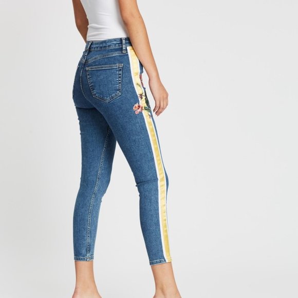 Topshop Floral Embroidered Cropped Jamie Jeans Hi Waisted Jeggings size 8 - Picture 2 of 15